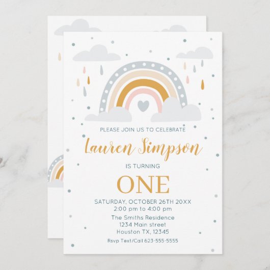 Invitación Modern Rainbow Invitation Birthday Kaart (Voorkant / Achterkant)
