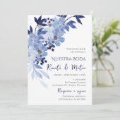 Invitación Navy Blue Spanish Wedding Invitation Kaart (Staand voorkant)
