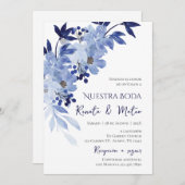 Invitación Navy Blue Spanish Wedding Invitation Kaart (Voorkant / Achterkant)