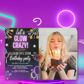 Invitación Neon Glow - Birthday Party with Photo Kaart