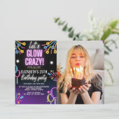 Invitación Neon Glow - Birthday Party with Photo Kaart (Staand voorkant)