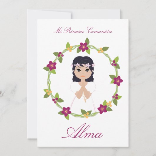 Invitación Niña Primera Comunión con Orla Floral (Voorkant)