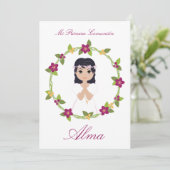 Invitación Niña Primera Comunión con Orla Floral (Staand voorkant)