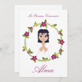 Invitación Niña Primera Comunión con Orla Floral (Voorkant / Achterkant)