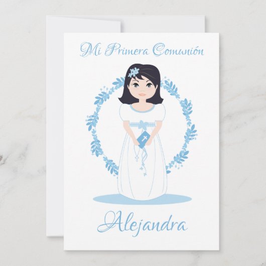 Invitación Niña Primera Comunión con Orla Floral (Voorkant)