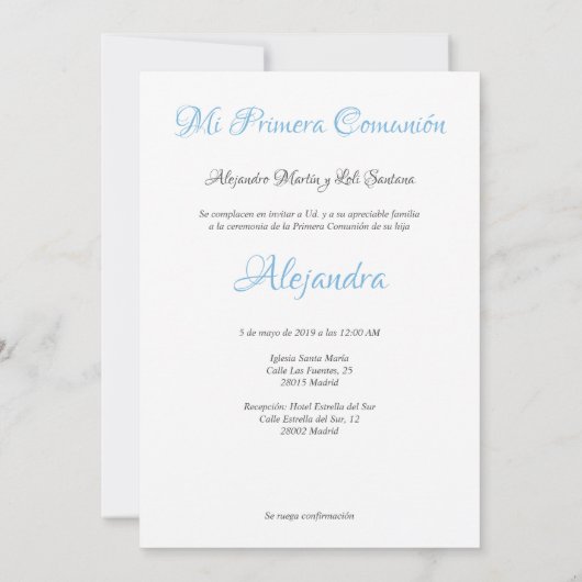 Invitación Niña Primera Comunión con Orla Floral (Achterkant)