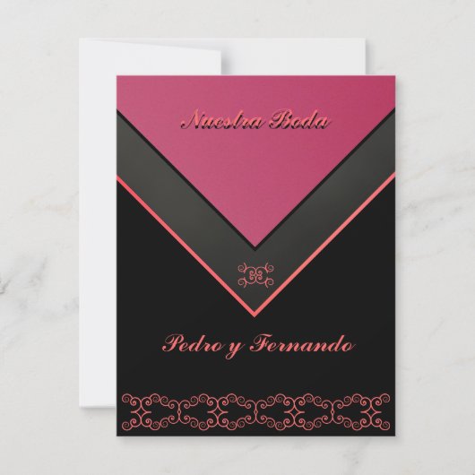 Invitación - Nuestra Boda - Negra, rosa y naranja Kaart (Voorkant)