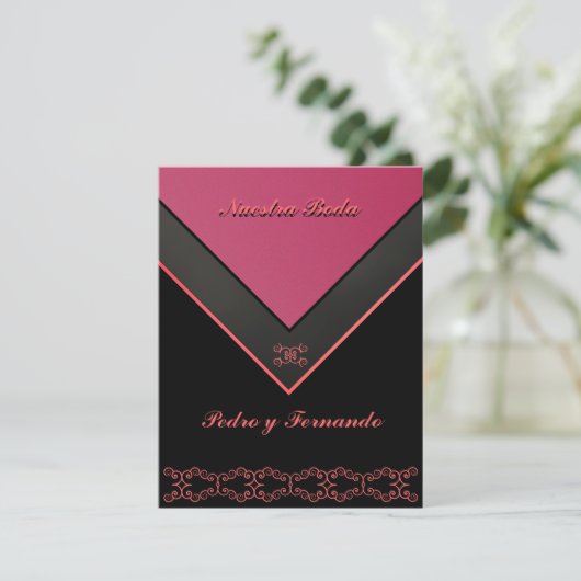 Invitación - Nuestra Boda - Negra, rosa y naranja Kaart (Staand voorkant)