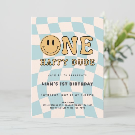 INVITACIÓN ONE HAPPY DUDE BIRTHDAY KAART (Staand voorkant)