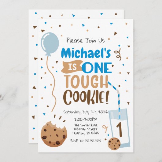Invitación One Tough Cookie Eerste Verjaardag Kaart (Voorkant / Achterkant)