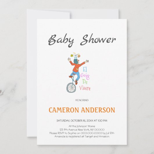 Invitación Pallasso en monocicle. L'alegria de viu Kaart (Voorkant)