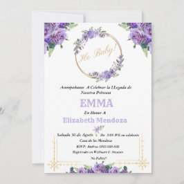 invitacion para Baby Shower con Flores purpura Kaart