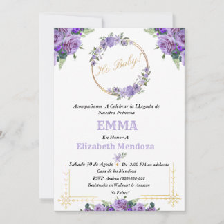 invitacion para Baby Shower con Flores purpura Kaart