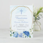 Invitación para bautismo con cruz para niño kaart (Staand voorkant)