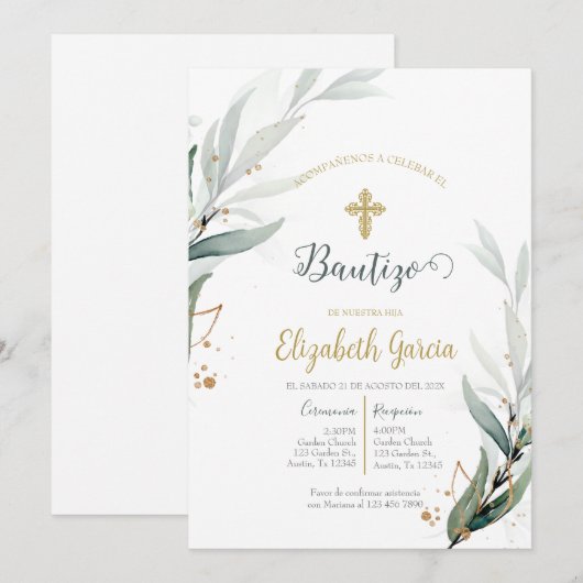 Invitación para bautismo kaart (Voorkant / Achterkant)