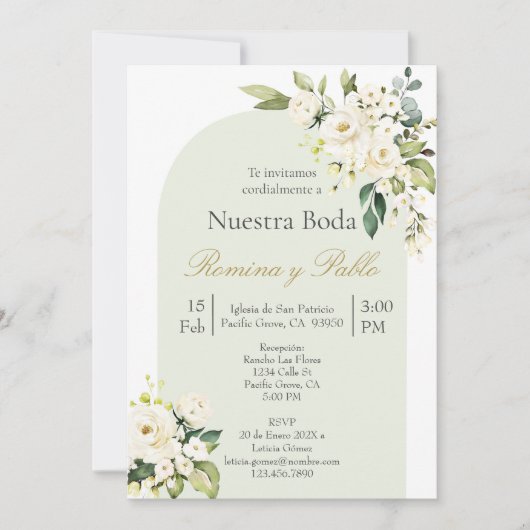 Invitación para boda con flor blanca kaart (Voorkant)
