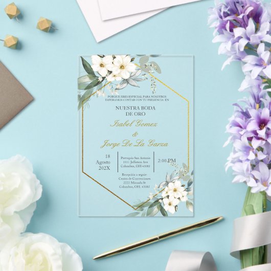 Invitación para boda de oro acryl uitnodigingen (Insitu (Huwelijk))
