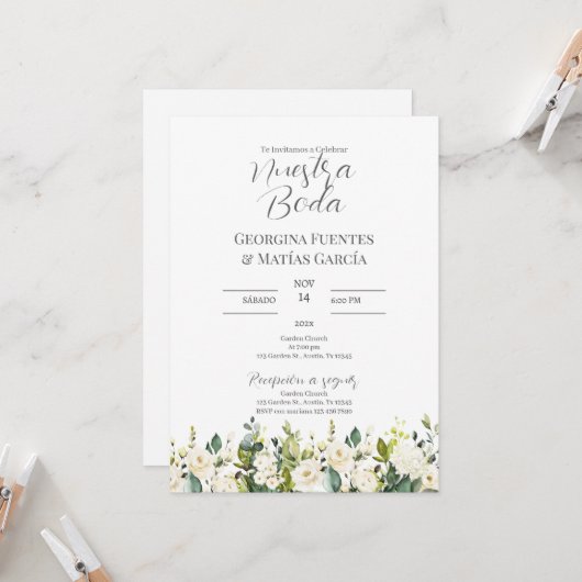 Invitación para Boda español Kaart (Voorkant / Achterkant in situ)