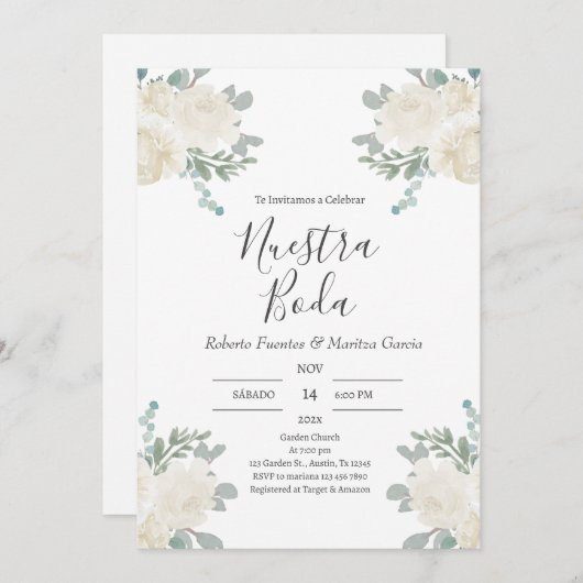 Invitación para Boda español Kaart (Voorkant / Achterkant)