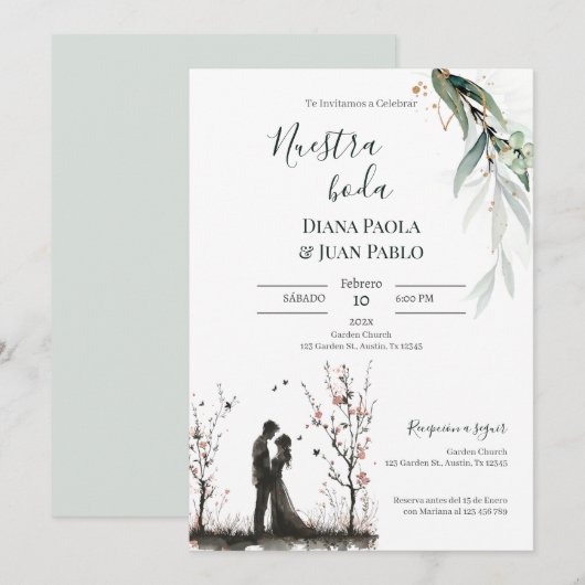Invitación para Boda español Kaart (Voorkant / Achterkant)