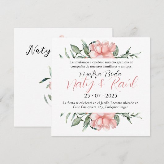 Invitación para Bodas Rosa Pastel Kaart (Voorkant / Achterkant)