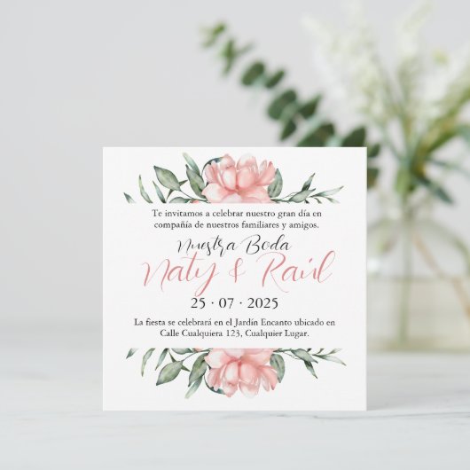 Invitación para Bodas Rosa Pastel Kaart (Staand voorkant)