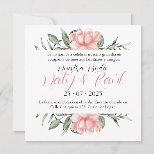 Invitación para Bodas Rosa Pastel Kaart (Voorkant)