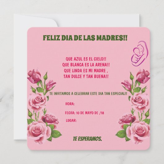 INVITACION PARA EL DIA DE LAS MADRES. KAART (Voorkant)
