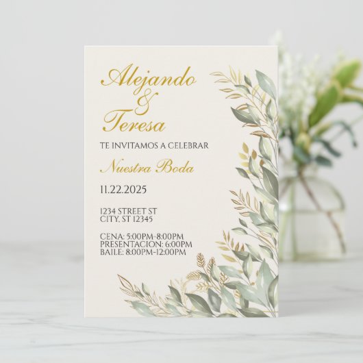 Invitacion Para Evento Verde Con Dorado (Staand voorkant)