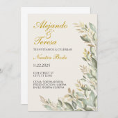 Invitacion Para Evento Verde Con Dorado (Voorkant / Achterkant)