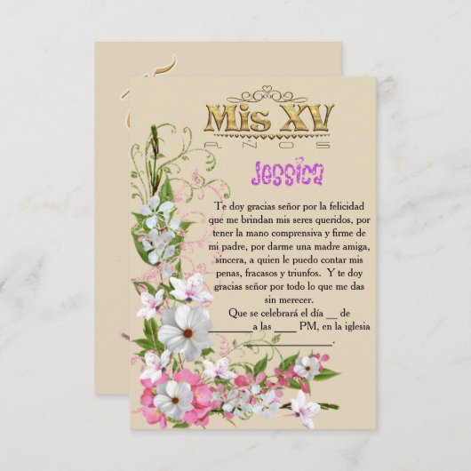 Invitación para fiesta de 15 años kaart (Voorkant / Achterkant)