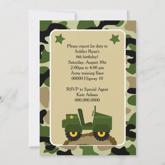 Invitacion para fiesta militar Soldado camuflage Kaart (Voorkant)