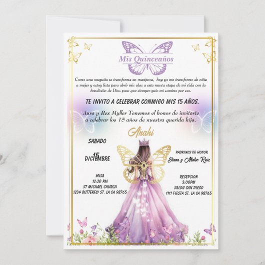 Invitación para fiestas de Quinceaños  Kaart (Voorkant)