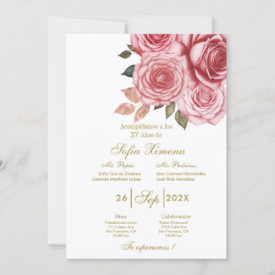 Invitación para xv años con flor rosa kaart