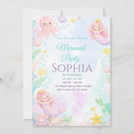 Invitación Pastel Pink Mermaid Birthday Invitation Kaart