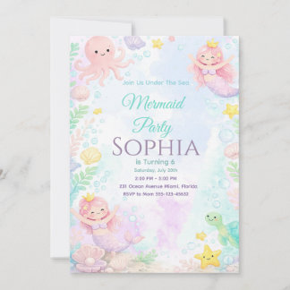 Invitación Pastel Pink Mermaid Birthday Invitation Kaart
