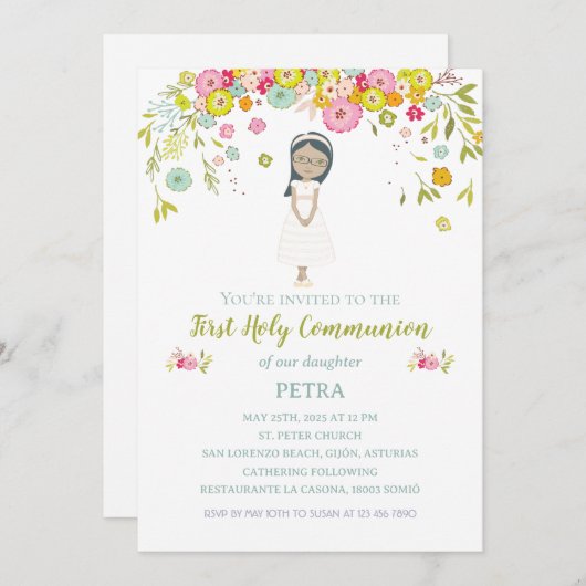 Invitación PETRA Primera Comunión Kaart (Voorkant / Achterkant)