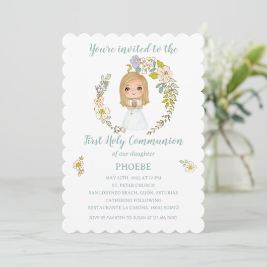 Invitación PHOEBE Primera Comunión Kaart (Staand voorkant)