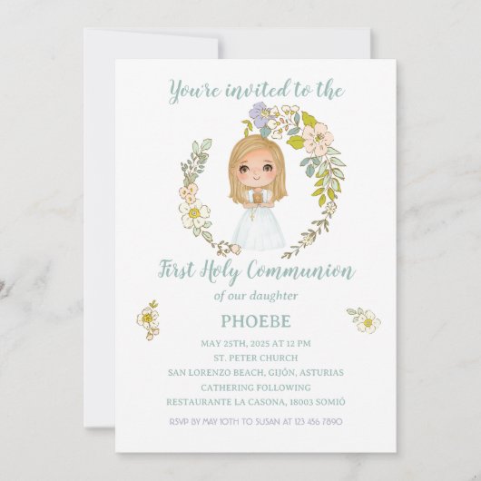 Invitación PHOEBE Primera Comunión Kaart (Voorkant)