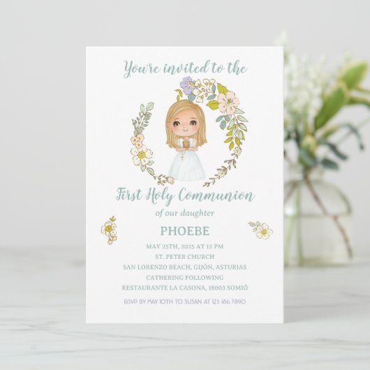 Invitación PHOEBE Primera Comunión Kaart (Staand voorkant)
