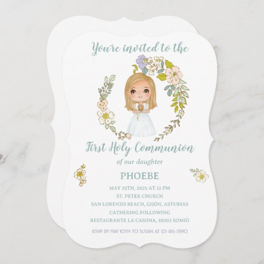 Invitación PHOEBE Primera Comunión Kaart (Voorkant / Achterkant)