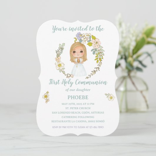 Invitación PHOEBE Primera Comunión Kaart (Staand voorkant)