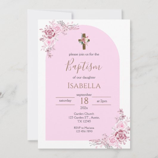 Invitación Pink Baptism Invitation Kaart (Voorkant)