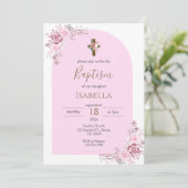 Invitación Pink Baptism Invitation Kaart (Staand voorkant)