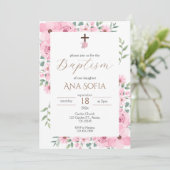 Invitación Pink Baptism Invitation Kaart (Staand voorkant)