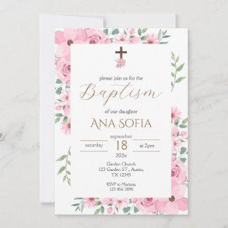 Invitación Pink Baptism Invitation Kaart