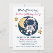 Invitación Pink Blue Cumpleaños Astronauta Fiesta Kaart (Voorkant)