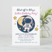 Invitación Pink Blue Cumpleaños Astronauta Fiesta Kaart (Staand voorkant)