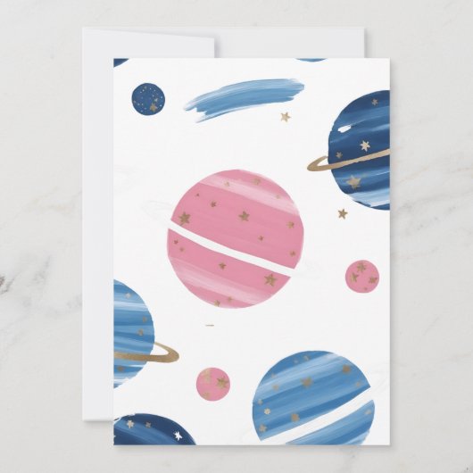 Invitación Pink Blue Cumpleaños Astronauta Fiesta Kaart (Achterkant)