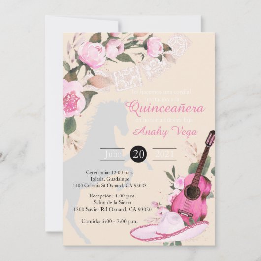 Invitación Pink de Charro Mariachi en Oro Kaart (Voorkant)